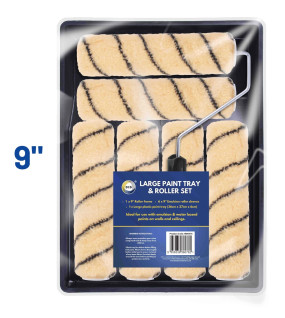 Large Paint Tray with 9" Roller & 6 Emulsion Sleeves Large Paint Tray with 9" Roller & 6 Emulsion Sleeves