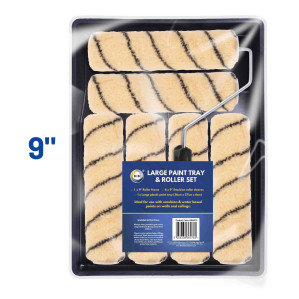 Large Paint Tray with 9" Roller & 6 Emulsion Sleeves Large Paint Tray with 9" Roller & 6 Emulsion Sleeves