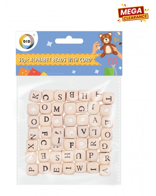 50pc Alphabet Beads with Cord