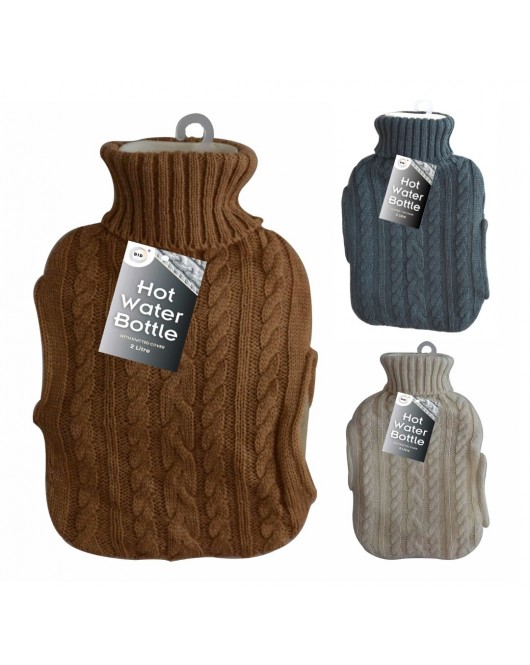2Litre Hot Water Bottle & Knitted Cover