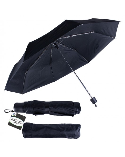 3 Fold Ladies Umbrella with Cover - Black Handle