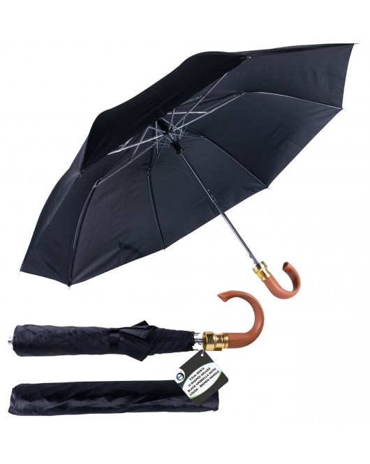 Men's U-Shaped Deluxe Umbrella with Cover - Brown Handle