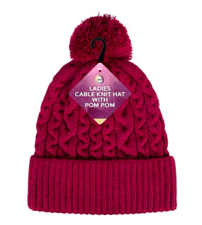 Ladies Cable Knit Hat with Pom Pom