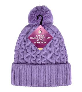 Ladies Cable Knit Hat with Pom Pom