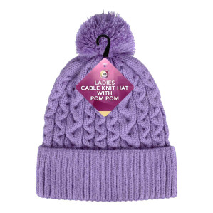 Ladies Cable Knit Hat with Pom Pom