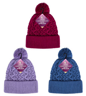 Ladies Cable Knit Hat with Pom Pom