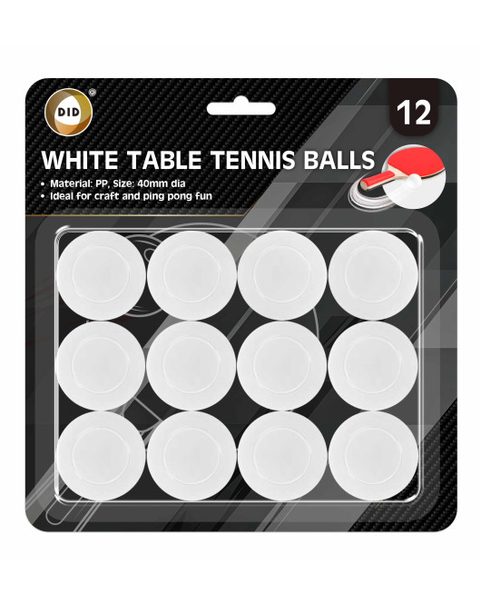12Pk White Table Tennis Balls
