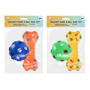 2Pk Squeaky Bone & Ball Dog Toy 2Pk Squeaky Bone & Ball Dog Toy