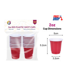 20Pk 2oz Red Plastic Shot Cups