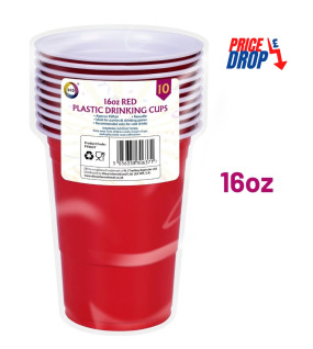10Pk 16oz Red Plastic Drinking Cups 10Pk 16oz Red Plastic Drinking Cups