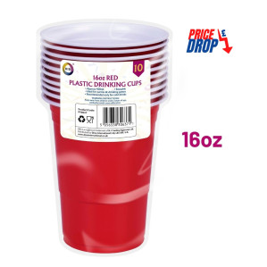10Pk 16oz Red Plastic Drinking Cups