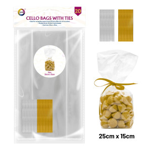20Pk Cello Bags with Ties 20Pk Cello Bags with Ties