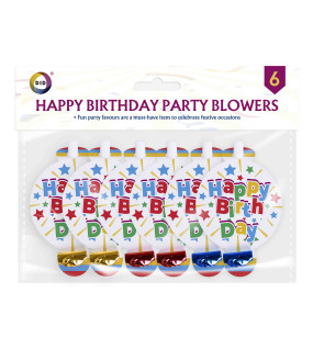 6Pk Happy Birthday Party Blowers 6Pk Happy Birthday Party Blowers