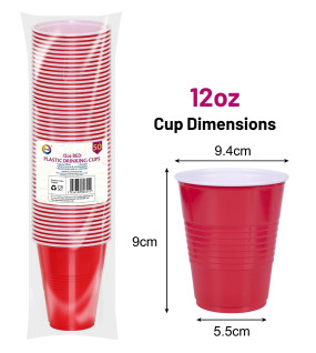 50Pk 12oz Red Plastic Drinking Cups