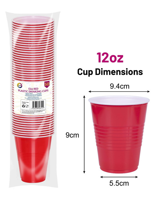 50Pk 12oz Red Plastic Drinking Cups