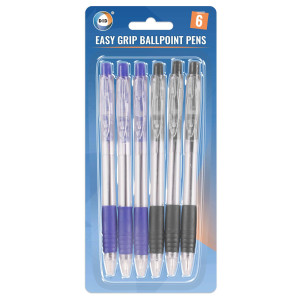 6pc Easy Grip Ball Point Pens 
