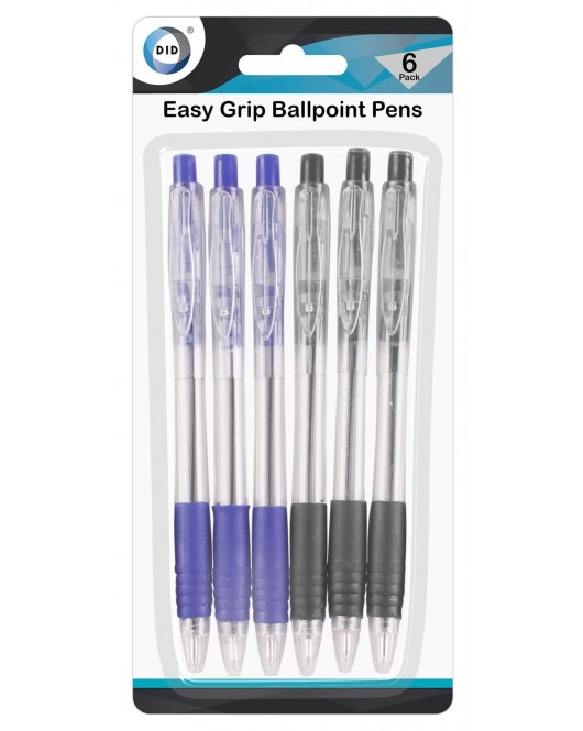 6pc Easy Grip Ball Point Pens 