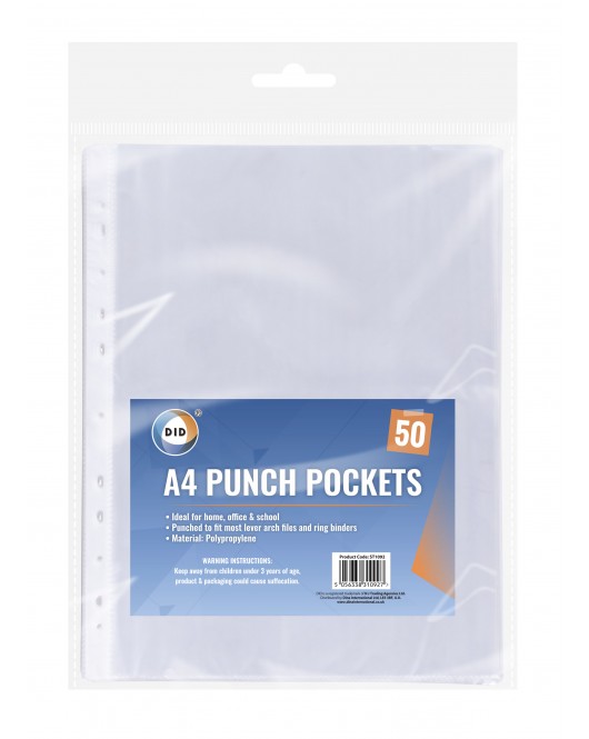50Pk A4 Punch Pockets
