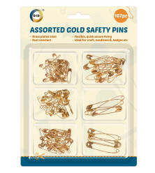107pc Assorted Gold Safety Pins