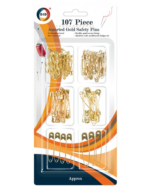 107pc Assorted Gold Safety Pins