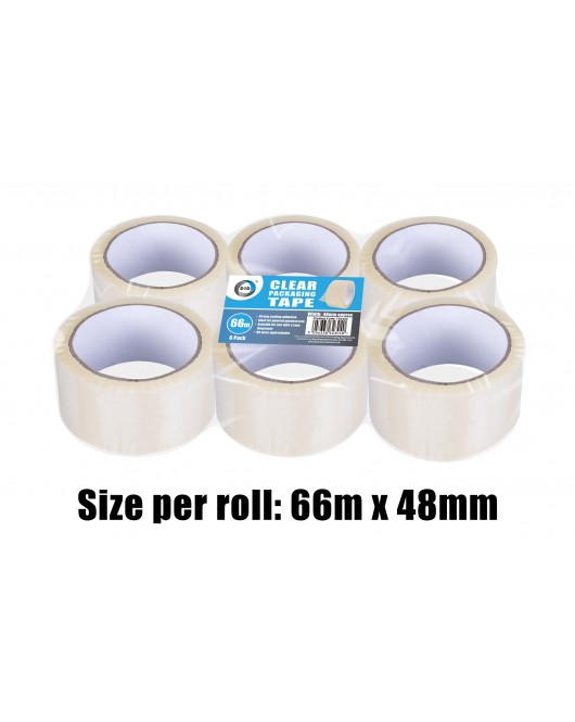 6pc 66m x 48mm Clear Packaging Tape