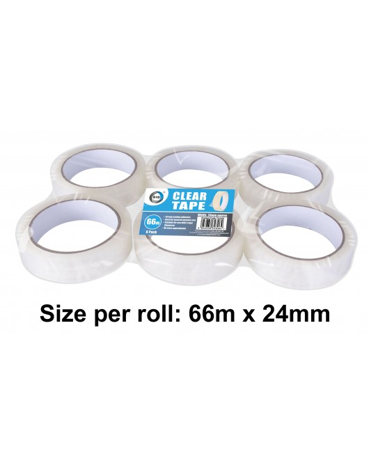 6pc 66m x 24mm Clear Tape