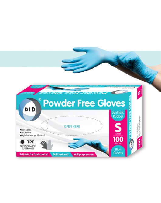 100pc Small Powder Free Blue Tpe Gloves