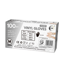 100pc Medium Powder Free Clear Vinyl Gloves