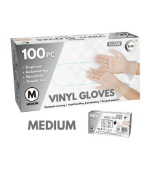 100pc Medium Powder Free Clear Vinyl Gloves