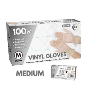 100pc Medium Powder Free Clear Vinyl Gloves 100pc Medium Powder Free Clear Vinyl Gloves