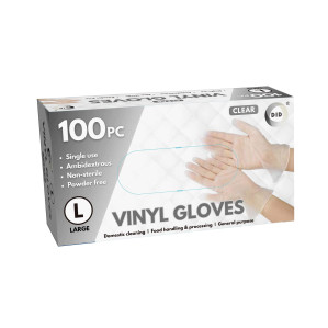 100pc Large Powder Free Clear Vinyl Gloves 100pc Large Powder Free Clear Vinyl Gloves