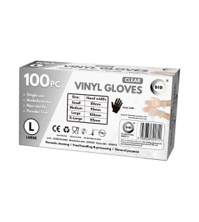 100pc Large Powder Free Clear Vinyl Gloves