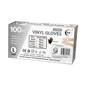 100pc Large Powder Free Clear Vinyl Gloves