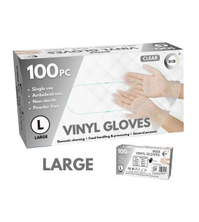 100pc Large Powder Free Clear Vinyl Gloves 100pc Large Powder Free Clear Vinyl Gloves