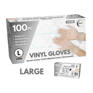 100pc Large Powder Free Clear Vinyl Gloves 100pc Large Powder Free Clear Vinyl Gloves