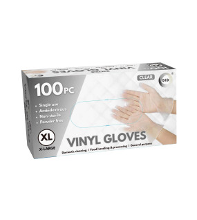 100pc x-Large Powder Free Clear Vinyl Gloves