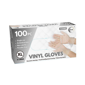 100pc x-Large Powder Free Clear Vinyl Gloves