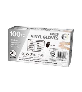100pc x-Large Powder Free Clear Vinyl Gloves