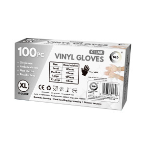 100pc x-Large Powder Free Clear Vinyl Gloves