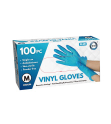 100pc Medium Powder Free Blue Vinyl Gloves