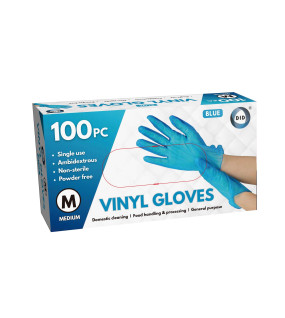 100pc Medium Powder Free Blue Vinyl Gloves