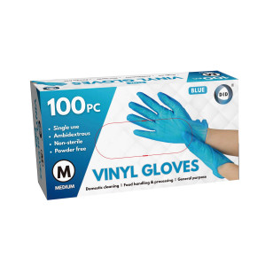 100pc Medium Powder Free Blue Vinyl Gloves