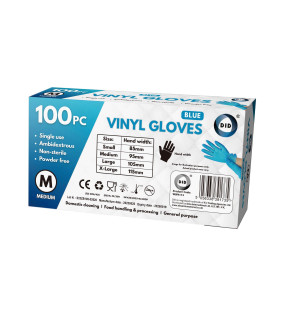 100pc Medium Powder Free Blue Vinyl Gloves