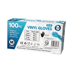 100pc Medium Powder Free Blue Vinyl Gloves
