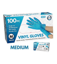 100pc Medium Powder Free Blue Vinyl Gloves