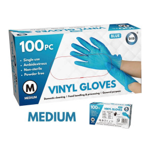 100pc Medium Powder Free Blue Vinyl Gloves 100pc Medium Powder Free Blue Vinyl Gloves