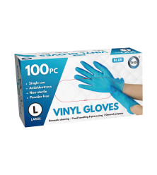 100pc Large Powder Free Blue Vinyl Gloves