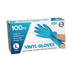100pc Large Powder Free Blue Vinyl Gloves