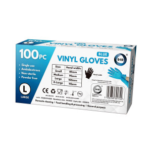100pc Large Powder Free Blue Vinyl Gloves