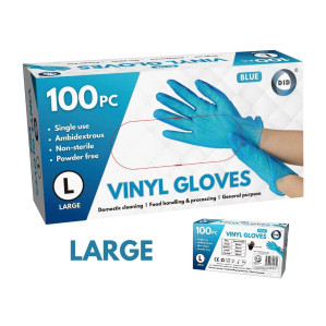 100pc Large Powder Free Blue Vinyl Gloves 100pc Large Powder Free Blue Vinyl Gloves